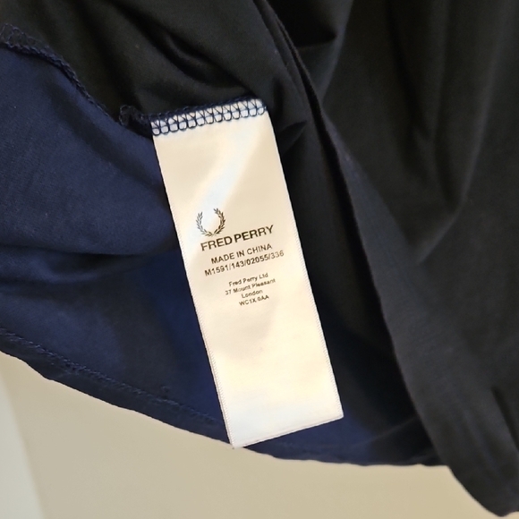 Fred Perry Dark Blue Tee with Striped Pocket - Picture 3 of 6